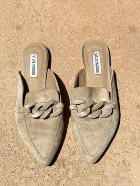 Steve Madden FLEUR Light Tan Suede Flat Mules Shoes